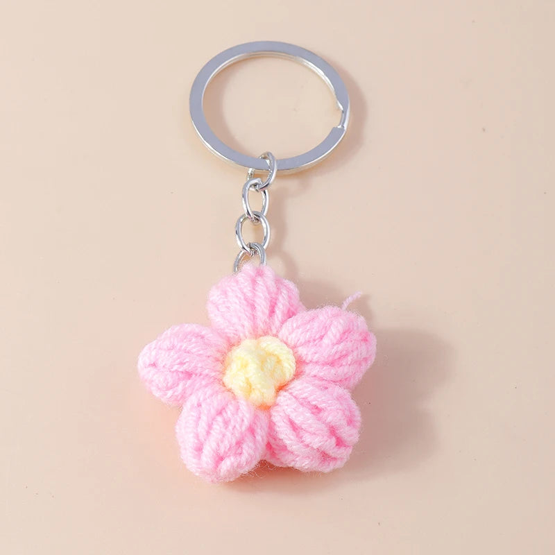 Knitted Floral Heart Key Chains